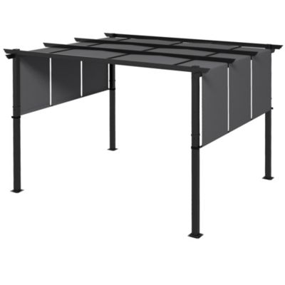 Pergola 3 toiles coulissantes - dim. 3,57L x 2,96l x 2,35H m - acier époxy noir polyester haute densité anthracite