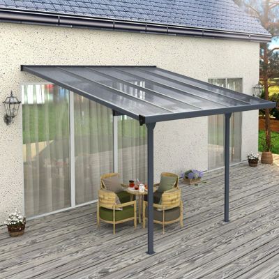 Pergola adossée ajustable aluminium 9,57 m² X-METAL anthracite polycarbonate 6mm kit ancrage