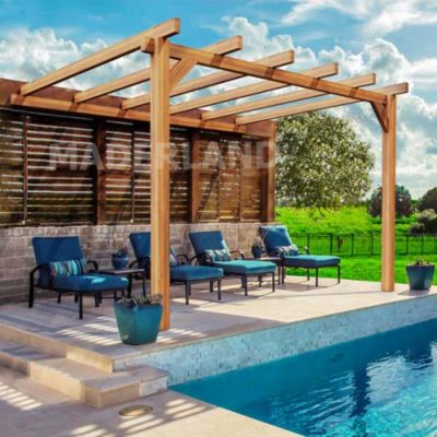 Pergola adossée bois - Le Mans, Dimensions 300 x 300 cm, Ancrage Support de plaque