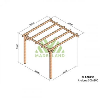 Pergola adossée bois - Le Mans, Dimensions 300 x 300 cm, Ancrage Support de plaque