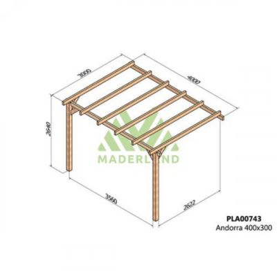 Pergola adossée bois - Le Mans, Dimensions 300 x 300 cm, Ancrage Support de plaque