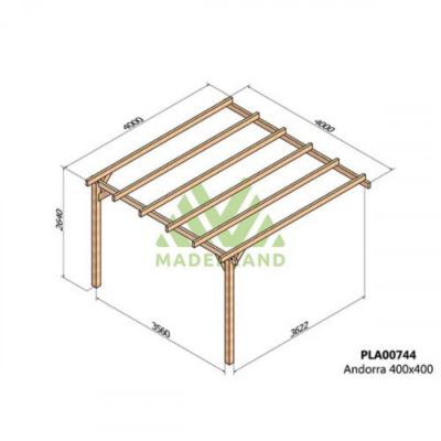 Pergola adossée bois - Le Mans, Dimensions 300 x 300 cm, Ancrage Support de plaque