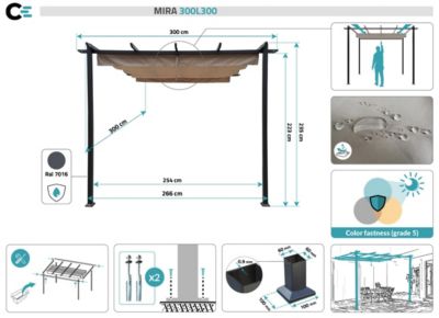 Pergola adossée MIRA 3x3m Toile Beige