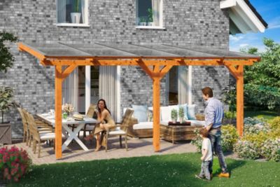 Pergola adossée SKAN HOLZ Bormio 541x250cm, bois lamellé-collé, traitement coloré chêne clair