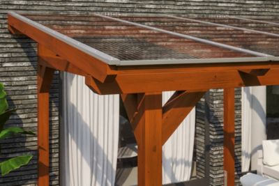 Pergola adossée SKAN HOLZ SIENA 434x350cm, bois lamellé-collé, traitement coloré noyer