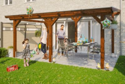 Pergola adossée SKAN HOLZ SIENA 541x350cm, bois lamellé-collé, traitement coloré noyer
