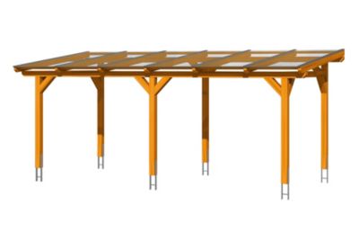 Pergola adossée SKAN HOLZ SIENA 648x300cm, bois lamellé-collé, traitement coloré chêne clair