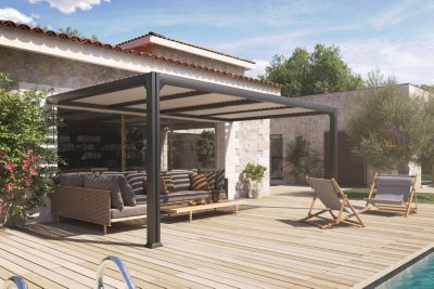 Pergola adossée bioclimatique Charlotte Couleurs du Monde L. 5 x l. 3,5 x H. 2,4 m