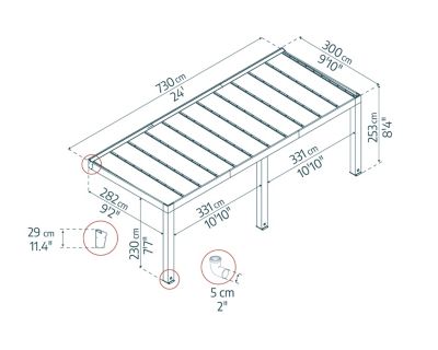 Pergola adossée bois Helsinki Canopia 3 x 7,3 m