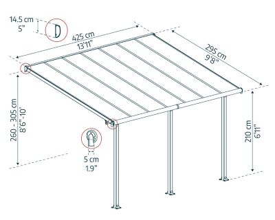 Pergola adossée Olympia 3 x 4,25m blanc
