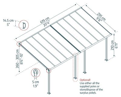 Pergola adossée Olympia 3 x 6,10m gris