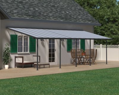 Pergola adossée Sierra Palram Canopia aluminium et polycarbonate gris 3 x 9,2m