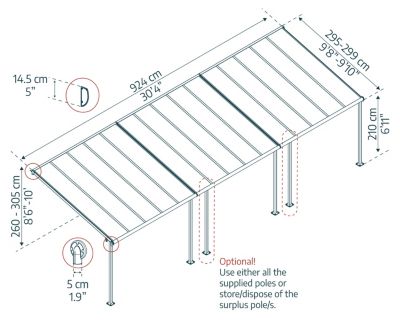 Pergola adossée Sierra Palram Canopia aluminium et polycarbonate gris 3 x 9,2m
