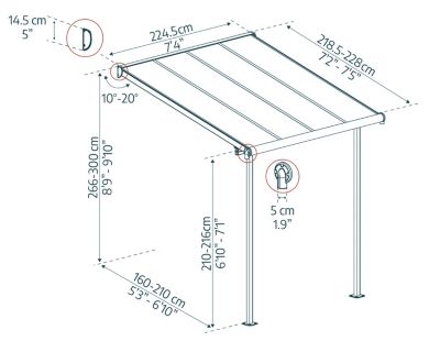Pergola adossée Sierra Palram Canopia aluminium gris 2.2 x 2.3 cm