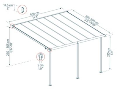 Pergola adossée Sierra Palram Canopia aluminium gris 3 x 4.3 cm