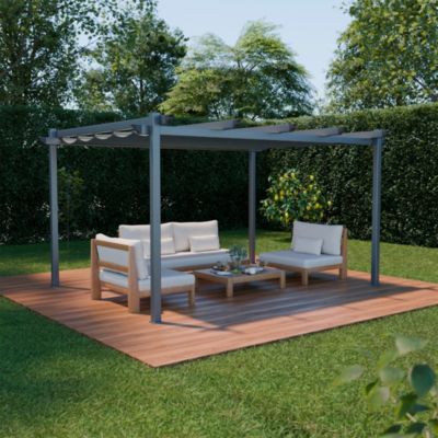 Pergola aluminium - Isla 3x4m -  Toile grise - Tonnelle idéale pour votre terrasse. toit rétractable. toile coulissante. structure
