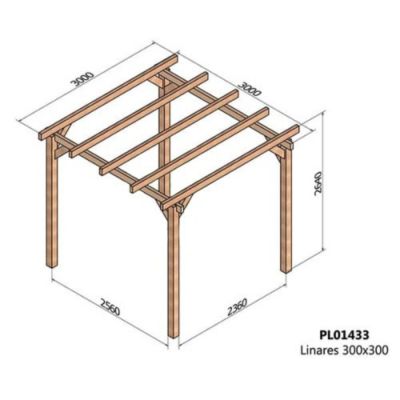 Pergola autoportée bois - Angers, Dimensions 300 x 300 cm, Ancrage Support de plaque