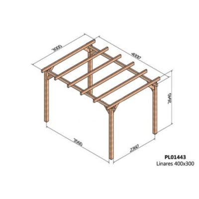 Pergola autoportée bois - Angers, Dimensions 400 x 300 cm, Ancrage  Support de plaque surélevé