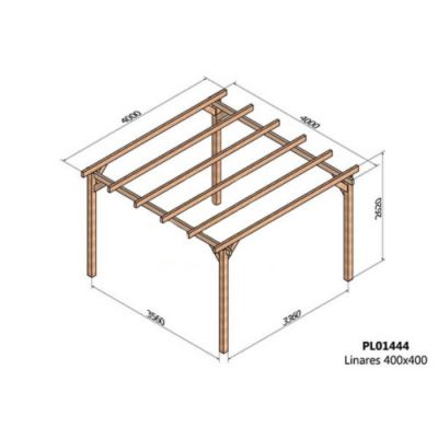 Pergola autoportée bois - Angers, Dimensions 400 x 300 cm, Ancrage  Support de plaque surélevé