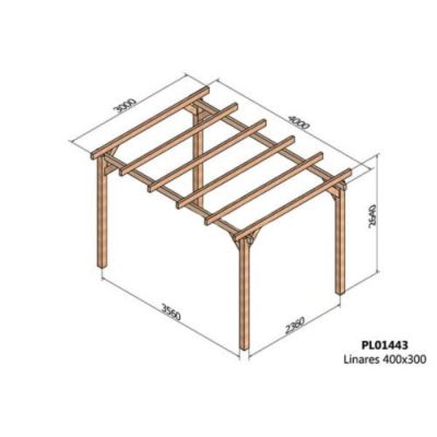 Pergola autoportée bois - Angers, Dimensions 400 x 300 cm, Ancrage Support de plaque