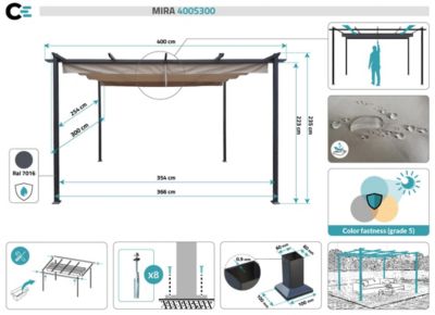 Pergola autoportée MIRA 4x3m Toile Beige