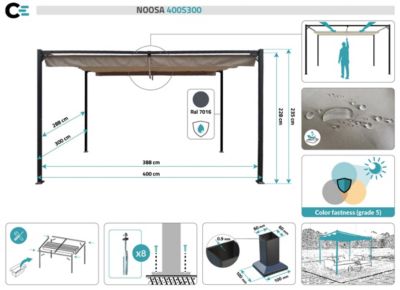 Pergola autoportée NOOSA 4x3m Toile Beige