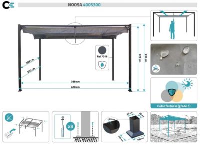 Pergola autoportée NOOSA 4x3m Toile Gris clair