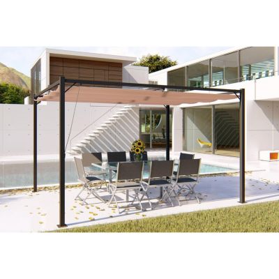 Pergola autoportante 3 x 4m avec toile en polyester taupe TUSA