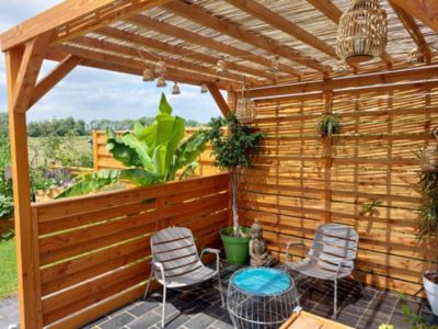 Pergola autoportante en bois naturel sapin de Douglas modulable H.2,5 x l.2,9 m + 1 module occultant