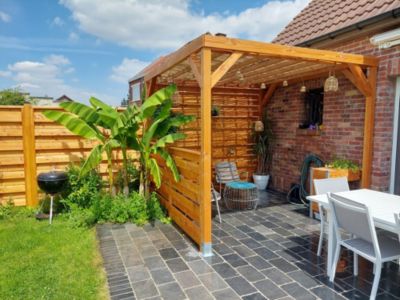 Pergola autoportante en bois naturel sapin de Douglas modulable H.2,5 x l.2,9 m + 1 module occultant