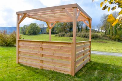 Pergola autoportante en bois naturel sapin de Douglas modulable H.2,5 x l.2,9 m + 2 modules occultants