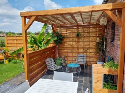 Pergola autoportante en bois naturel sapin de Douglas modulable H.2,5 x l.2,9 m + 2 modules occultants
