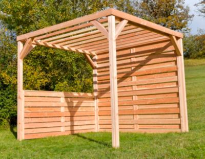 Pergola autoportante en bois naturel sapin de Douglas modulable H.2,5 x l.2,9 m + 3 modules occultants