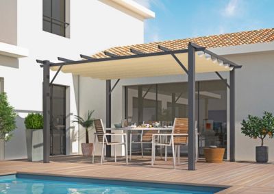 Pergola autoportante manuelle aluminium Habrita PER4030GE gris et écru 4 x 3 m