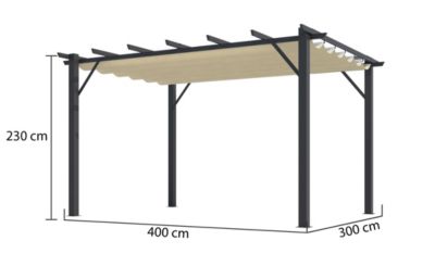 Pergola autoportante manuelle aluminium Habrita PER4030GE gris et écru 4 x 3 m
