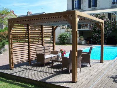Pergola autoportante manuelle bois Habrita THO3531VT 3,41 x 3,13 m