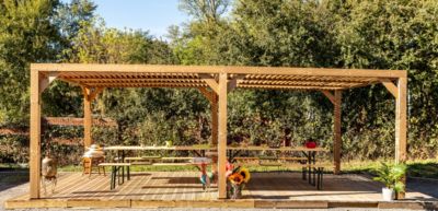 Pergola autoportante manuelle bois Habrita THO3562T 3,41 x 6,26 m