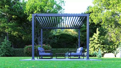 Pergola Bio-climatique 4 pieds - commande manuelle - 300x400 cm - Gris 7016