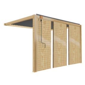 Pergola bioclimatique adossée 3 x 4 m décor bois avec 3 claustras  Oviala