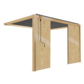 Pergola bioclimatique adossée 3 x 4 m gris décor bois avec 2 claustras  Oviala