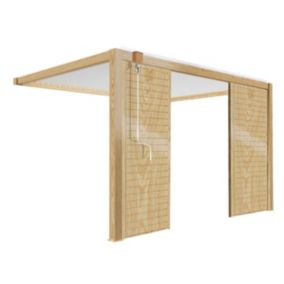 Pergola bioclimatique adossée 3 x 4m blanc décor bois avec 2 claustras  Oviala