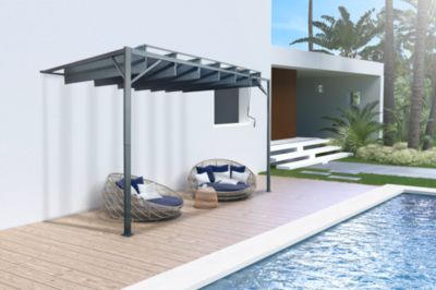 Pergola bioclimatique adossée BAHIA 3x3m Toile Gris anthracite