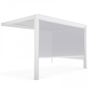 Pergola bioclimatique adossée blanche 3x4m et 2 stores   Oviala