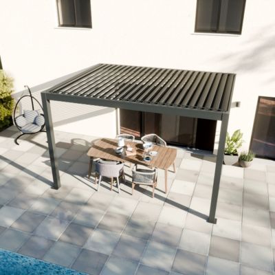 Pergola Bioclimatique Adossée Motorisée 12m² 3x4m Gris Anthracite STELLAR - Eclairage Intégré