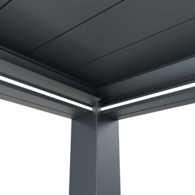 Pergola Bioclimatique Adossée Motorisée 12m² 3x4m Gris Anthracite STELLAR - Eclairage Intégré