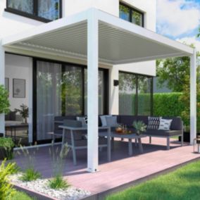 Pergola bioclimatique adossée motorisée en aluminium 3x4 m blanc  Oviala