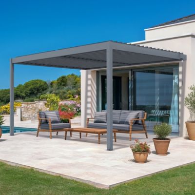 Pergola bioclimatique adossée PIANA 4x3m aluminium gris - Lames orientables
