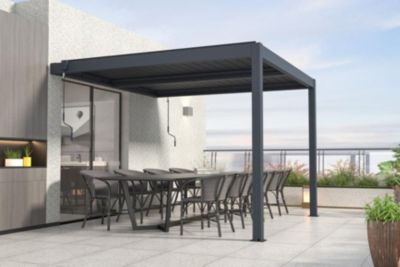 Pergola Bioclimatique adossée SANTA 3x3m aluminium gris