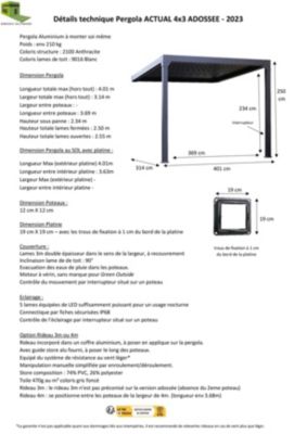 Pergola bioclimatique adossée Actual motorisée aluminium Green Outside 4 x 3 m noir sablé