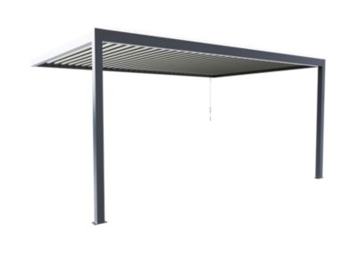 Pergola bioclimatique adossée manuelle Salto Alumin'home aluminium gris foncé RAL 7016 - 5 x 3,5 m